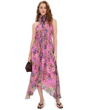Saloni Iris Silk Ruffle Dress - Pink