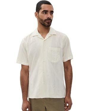 Gitman Vintage Cotton Linen Dobby Stripe Camp Shirt - White