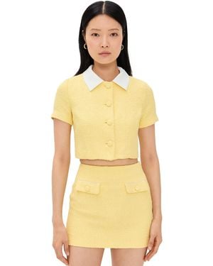 Endless Rose Collared Combination Tweed Cropped Top - Yellow