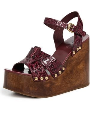 FARM Rio Embossed Wedge Sandals - Brown