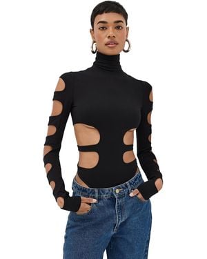 LAQUAN SMITH Mock Neck Bodysuit With Cut Out Details - Black