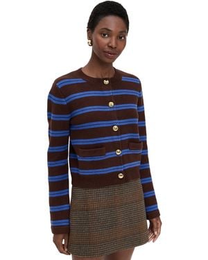 English Factory Striped Button Cardigan - Blue