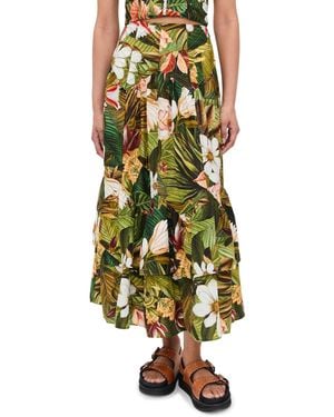 FARM Rio Botanical Forest Asymmetric Yoke Midi Skirt - Green