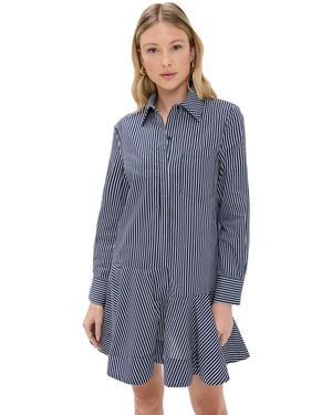 English Factory Stripe Collar Flared Skirt Dress - Blue