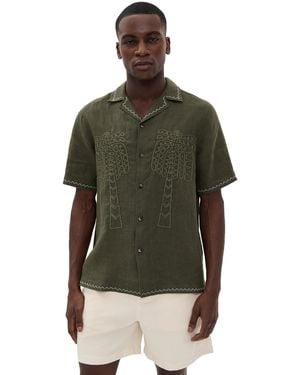 Frescobol Carioca Flavio Palmeira Embroidered Linen Shirt - Green