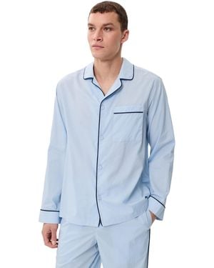 Lunya Airy Cotton Piped Sleep Shirt - Blue