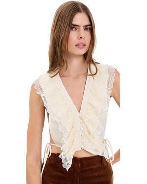 Ganni Fluid Satin Ruffle Lace Collar - Natural