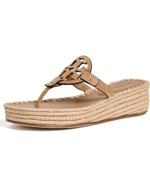 Tory Burch Miller Raffia Wedge Sandals 25Mm - White