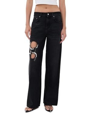 Area Crystal Chain Cutout Relaxed Jeans - Black