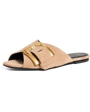 Balmain Anthem Suede Leather Flat Sandals - Black