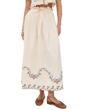 Moon River Eyelet Scallop Hem Midi Skirt - Natural