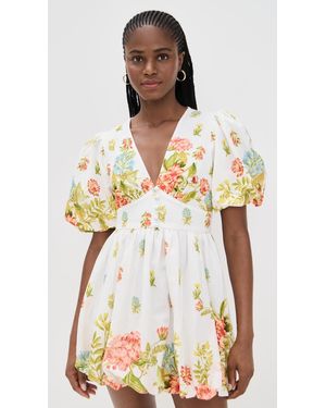 open lace back dress HEMANT & NANDITA Ruffle Mini Dress With Tie Belt In Pink/white