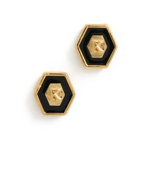 Gwen Beloti Initial Hex Stud Earrings - Black