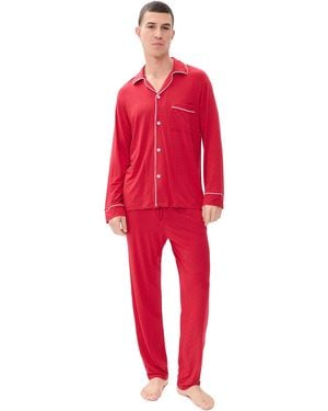 Eberjey William Printed Long Pajama Set - Red