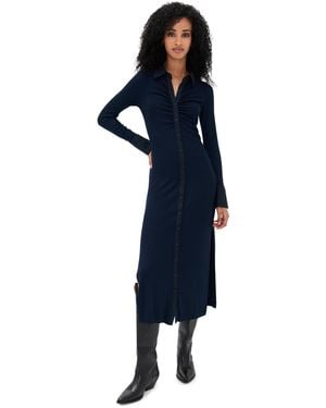 Stateside Fine Rib Ruched Buttoned Dress - Blue