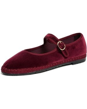 Flabelus Velvet Mary Jane Flats - Red