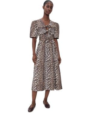 Ganni Printed Cotton Tie Strap Midi Dress - Multicolor