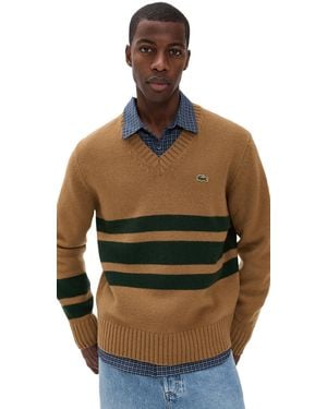 Lacoste V Neck Colorblock Sweater - Green