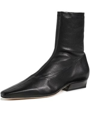STAUD Wally Sock Flat Leather Ankle Boots - Black