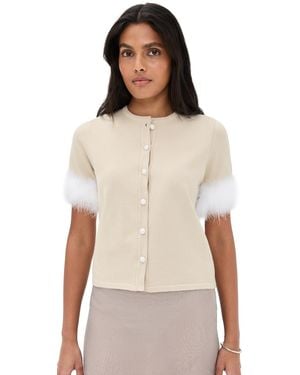 Sleeper Miss Kitty Short Sleeve Cardigan With Detachable Feathers - Natural