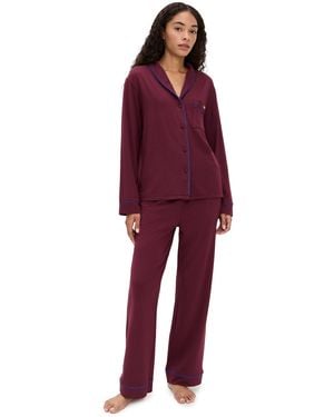Lunya Slumberknit Shawl Collar Button Down Pants Set - Red