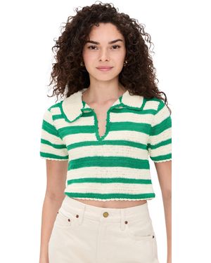 For Love & Lemons Crochet Rugby Polo Top - Green