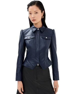 Jonathan Simkhai Wyatt Vegan Leather Zip Up Jacket - Blue