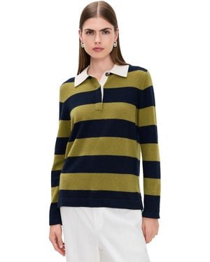 White + Warren Cashmere Rugby Stripe Polo - Black