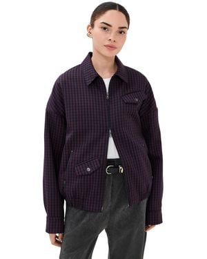 Tibi Jules Wool Gingham Bomber Jacket - Blue