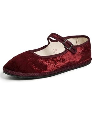Vibi Venezia Mary Jane Satin Velvet Flats - Red