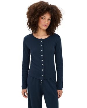 Leset Pointelle Classic Crew Cardigan - Blue