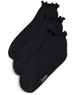 Stems Pointelle Mid Crew Socks 3 Pack - Black