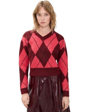 Le Bos Rae Arglye V Neck Sweater - Red