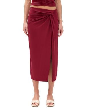 Stateside 2X1 Fine Rib Twist Waist Tulip Skirt - Red