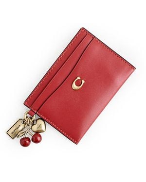 COACH Refined Calf Leather Essential Card Case With Charms - Red