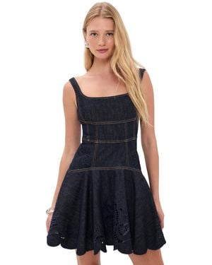 Self-Portrait Denim Bow Embroidered Mini Dress - Black