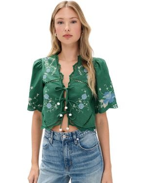 Sea Vesna Embroidery Tie Front Top - Green