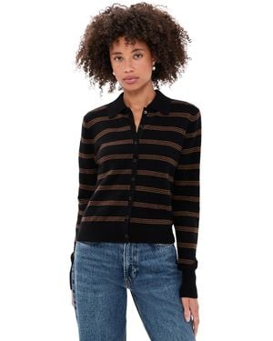 White + Warren Cashmere Striped Cardigan - Black