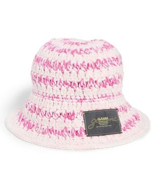 Ganni Cotton Melange Crochet Bucket Hat - Pink