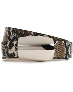 L'Agence Milou Domed Croc Embossed Belt - Black