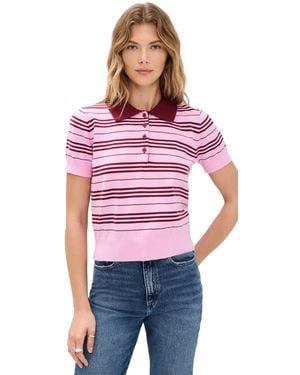 English Factory Striped Polo Knit Top - Red