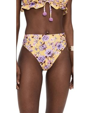 PATBO Peony Print Lycra High Waist Bikini Bottoms - Brown