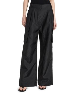 Tibi Crispy Nylon Pleated Cargo Pant - Black