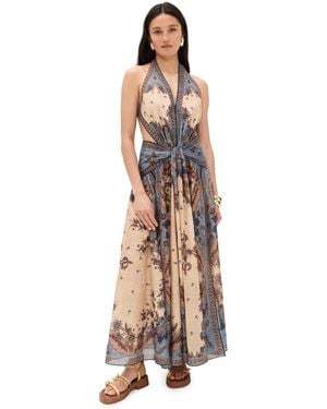 Zimmermann Ascension Plunge Halter Maxi Dress - Natural