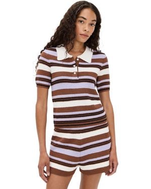 Le Bos Striped Boucle Polo - Red