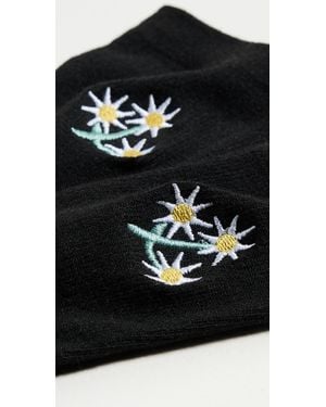 Stems Triple Daisy Embroidered Crew Socks - Black