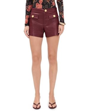 L'Agence Dionne Faux Leather Shorts - Red