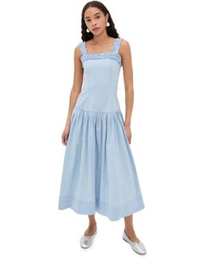 Ganni Washed Stretch Cotton Strap Corset Long Dress - Blue