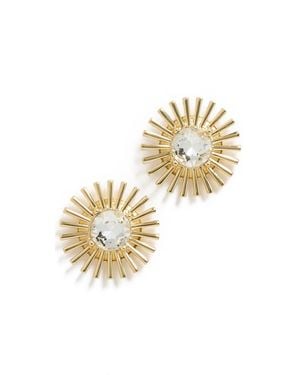Kenneth Jay Lane Center Sunburst Button Pierced Earrings - White