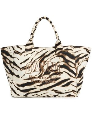 Ganni Xxl Zebra Shopper Tote - White